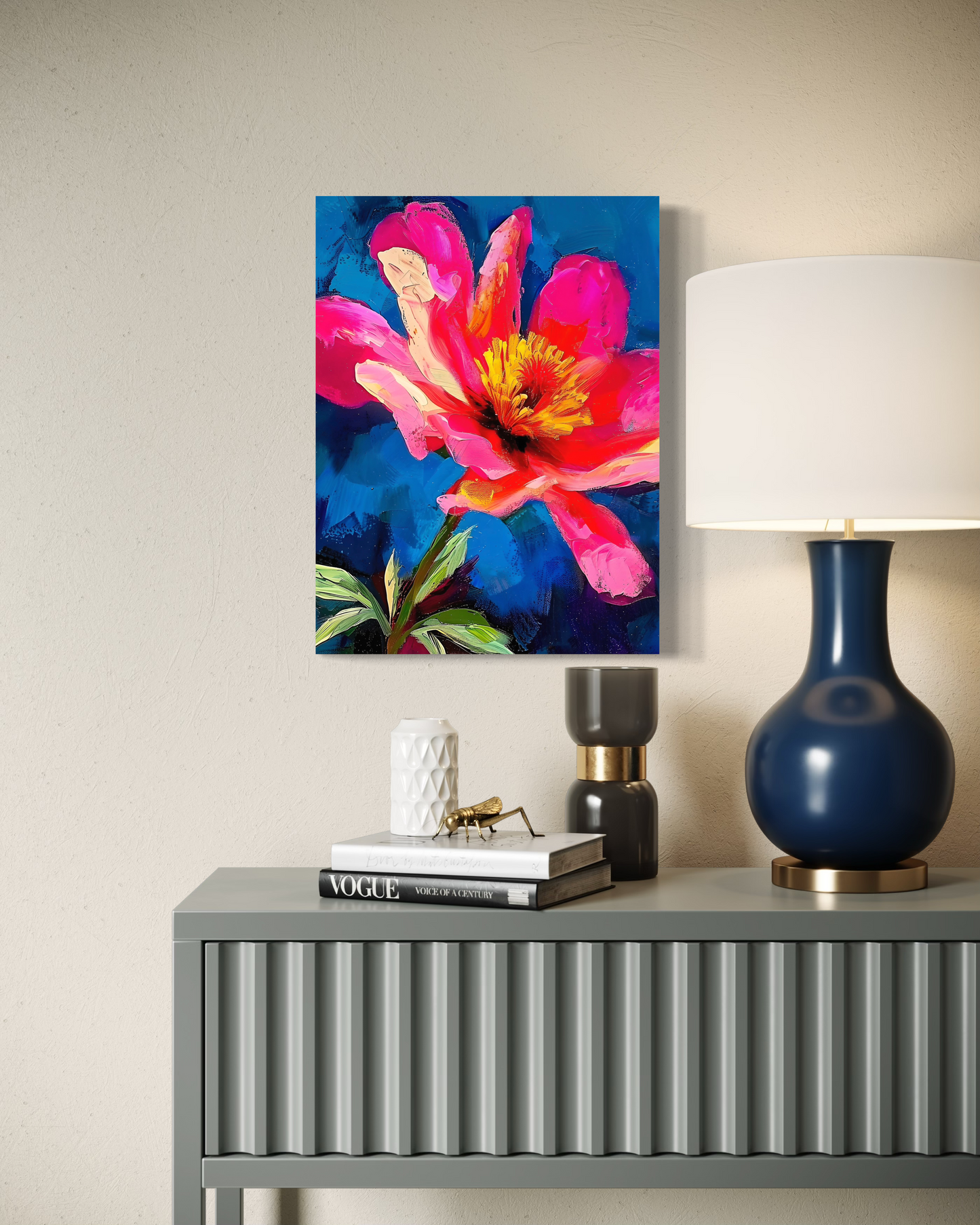 Floral Matte Canvas Painting | Large Pink Flower Painting | Maximalism Floral Artwork