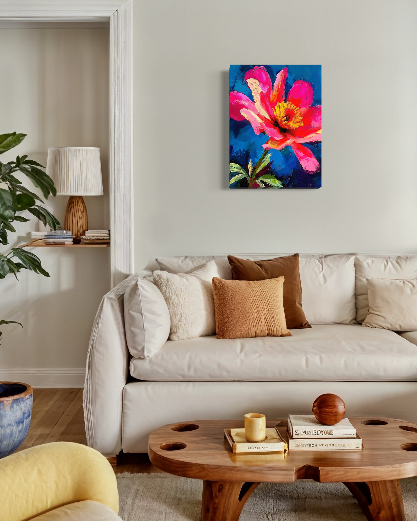 Floral Matte Canvas Painting | Large Pink Flower Painting | Maximalism Floral Artwork