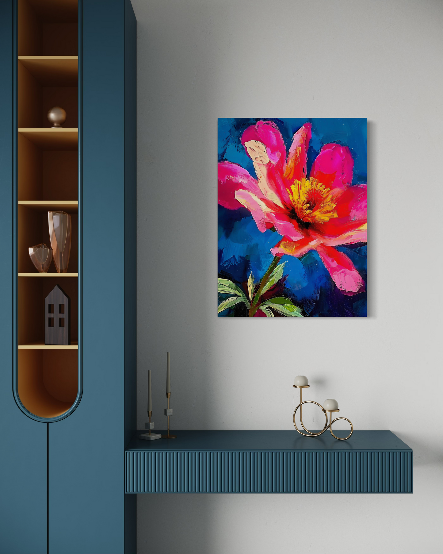 Floral Matte Canvas Painting | Large Pink Flower Painting | Maximalism Floral Artwork