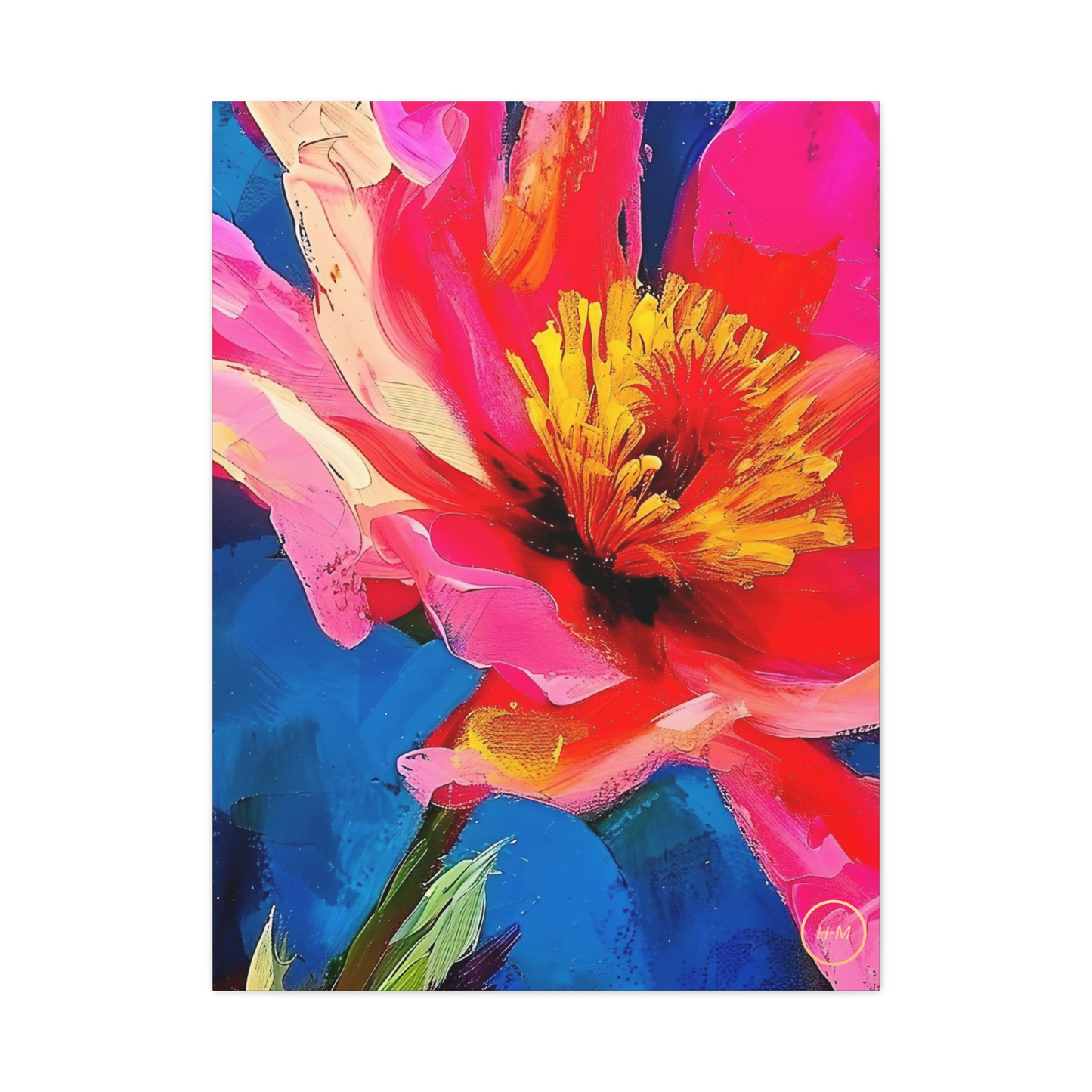 Floral Matte Canvas Painting | Large Pink Flower Painting | Maximalism Floral Artwork