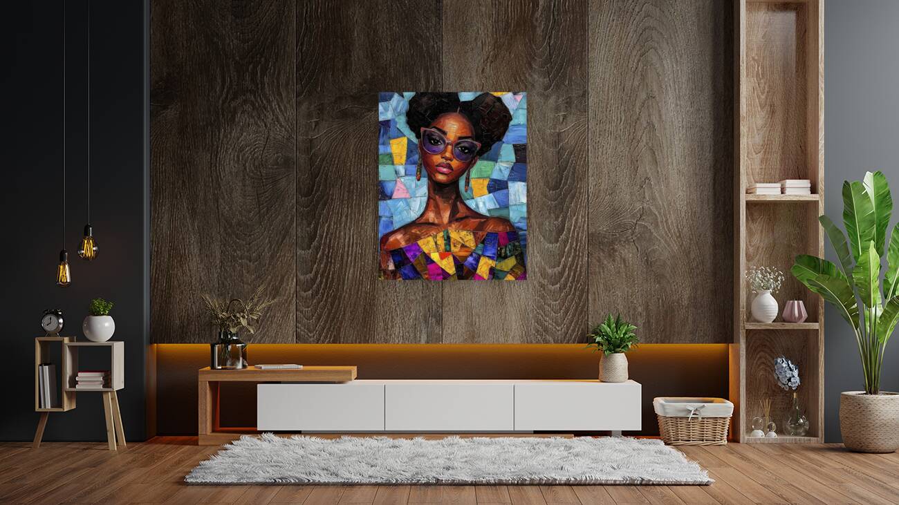 Black Woman Mosaic Painting | Contemporary African American Portrait Painting