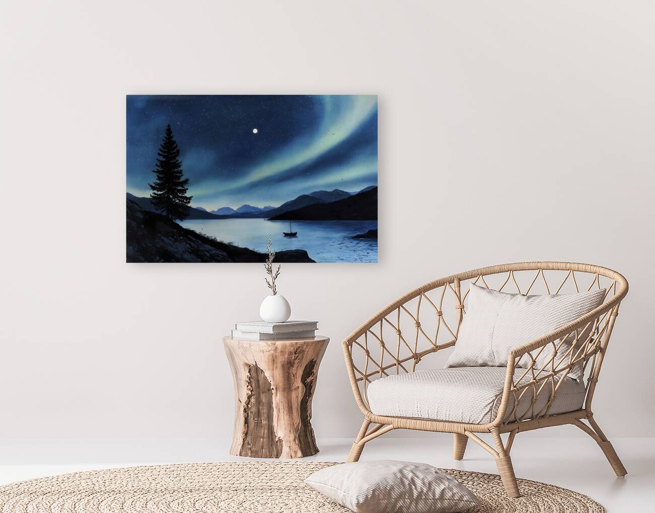 Night Sky Celestial Painting | Northern Lights Artwork