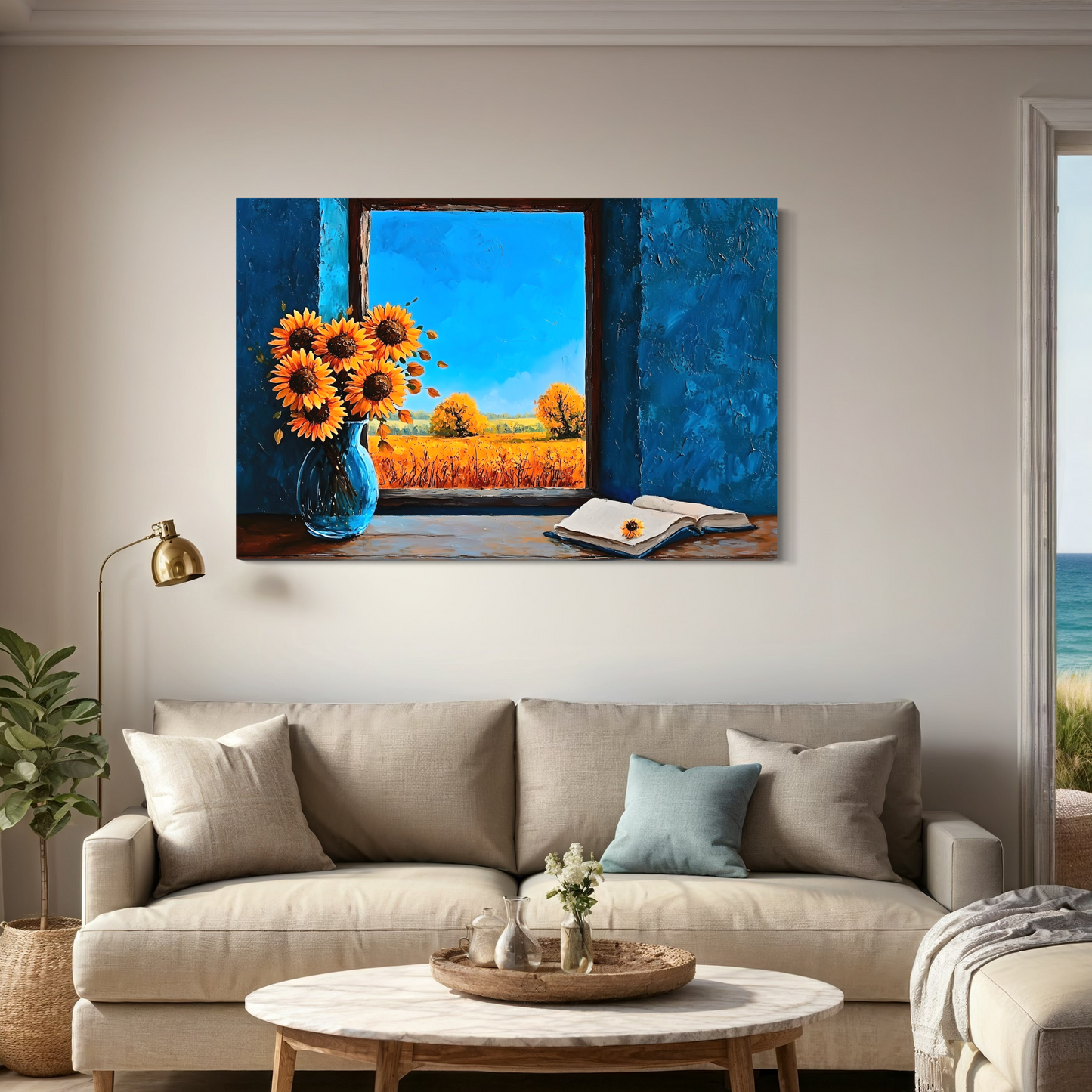 Floral Landscape Painting | Sunflower Artwork | Fall Sunflower Painting