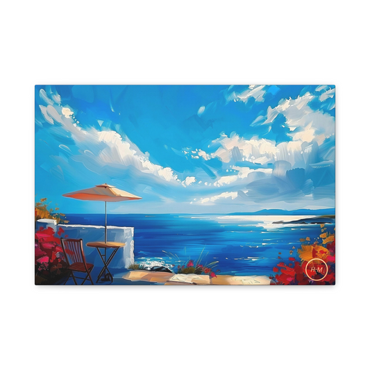 Beach Landscape Matte Canvas Painting, Beachside Villa Landscape Artwork